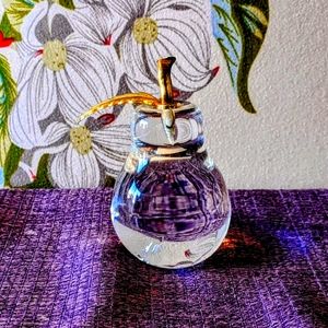 Vintage Clear Pear Shaped Art Glass w/Gold Leaf Paperweight Taiwan 4" Tall VTG